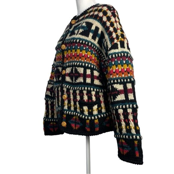 Express Vintage Tricot Chunky 3-D Hand Knit Wool Cardigan Sweater Size Small 90s - Picture 4 of 13